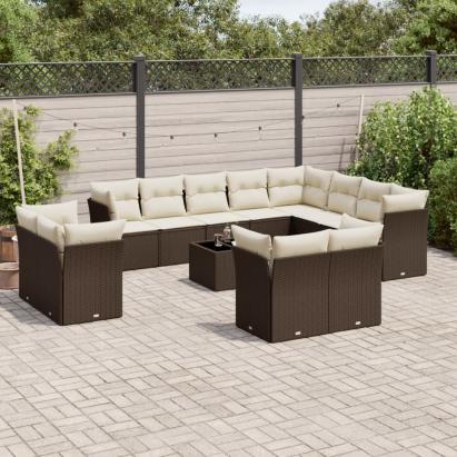 Set canapele de grădină cu perne, 13 piese, maro, poliratan GartenMobel Dekor