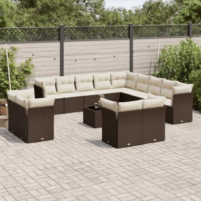 Set mobilier de grădină cu perne, 14 piese, maro, poliratan GartenMobel Dekor