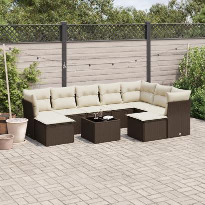 Set canapele de grădină cu perne, 10 piese, maro, poliratan GartenMobel Dekor