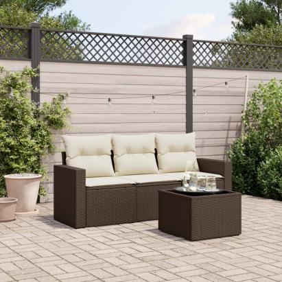Set canapele de grădină, 4 piese, cu perne, maro poliratan maro GartenMobel Dekor