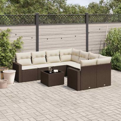Set canapele de grădină cu perne, 9 piese, maro, poliratan GartenMobel Dekor