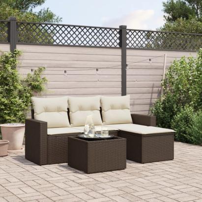 Set canapele de grădină cu perne, 5 piese, maro, poliratan GartenMobel Dekor