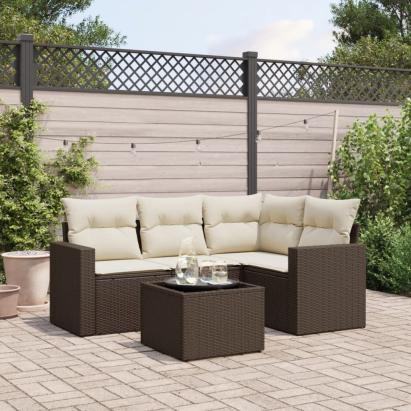 Set canapele de grădină cu perne, 5 piese, maro, poliratan GartenMobel Dekor