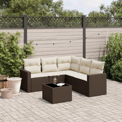 Set canapele de grădină cu perne, 6 piese, maro, poliratan GartenMobel Dekor