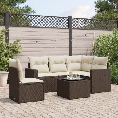 Set canapele de grădină cu perne, 6 piese, maro, poliratan GartenMobel Dekor