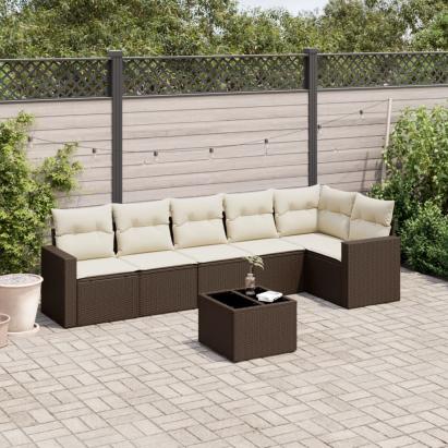 Set canapele de grădină cu perne, 7 piese, maro, poliratan GartenMobel Dekor