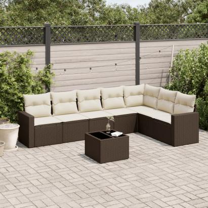 Set canapele de grădină cu perne, 8 piese, maro, poliratan GartenMobel Dekor