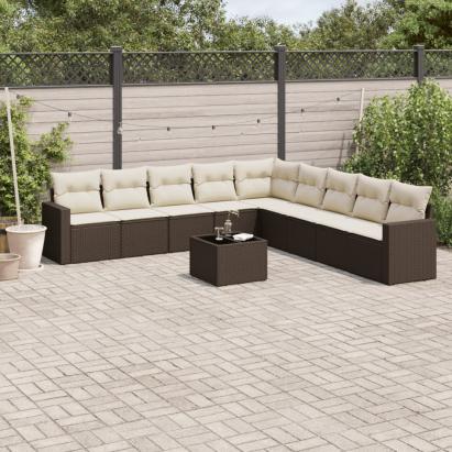 Set canapele de grădină cu perne, 10 piese, maro, poliratan GartenMobel Dekor