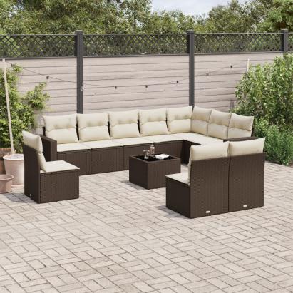 Set canapele de grădină cu perne, 11 piese, maro, poliratan GartenMobel Dekor