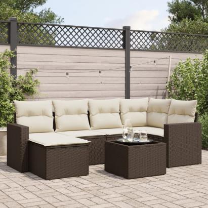 Set canapele de grădină cu perne, 7 piese, maro, poliratan GartenMobel Dekor