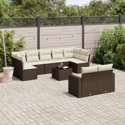 Set canapele de grădină cu perne, 10 piese, maro, poliratan GartenMobel Dekor