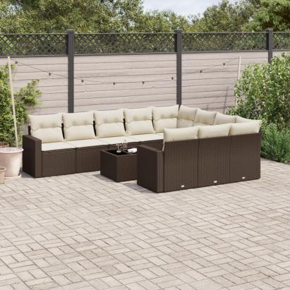 Set canapele de grădină cu perne, 11 piese, maro, poliratan GartenMobel Dekor