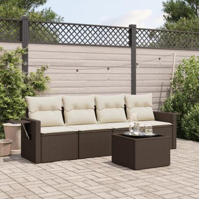 Set canapele de grădină cu perne, 5 piese, maro, poliratan GartenMobel Dekor