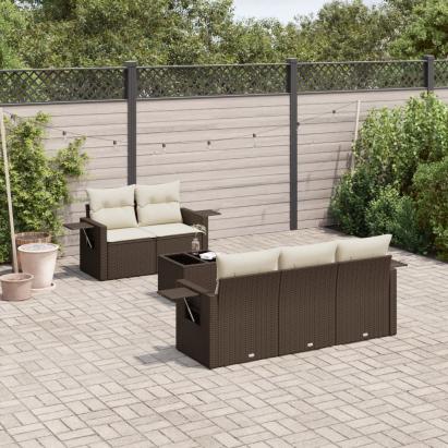 Set canapele de grădină cu perne, 6 piese, maro, poliratan GartenMobel Dekor