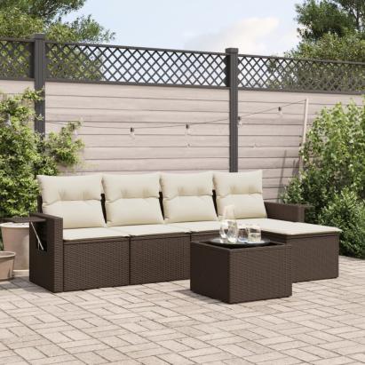 Set canapele de grădină cu perne, 6 piese, maro, poliratan GartenMobel Dekor