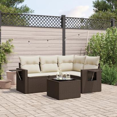 Set canapele de grădină cu perne, 5 piese, maro, poliratan GartenMobel Dekor