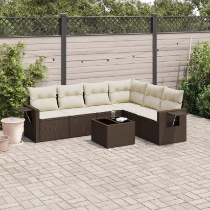 Set canapele de grădină cu perne, 7 piese, maro, poliratan GartenMobel Dekor