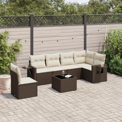 Set canapele de grădină cu perne, 7 piese, maro, poliratan GartenMobel Dekor