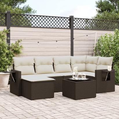 Set canapele de grădină cu perne, 7 piese, maro, poliratan GartenMobel Dekor