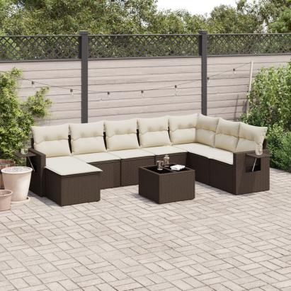 Set canapele de grădină cu perne, 9 piese, maro, poliratan GartenMobel Dekor