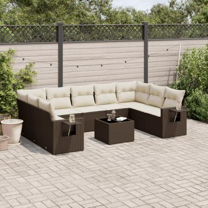 Set canapele de grădină cu perne, 10 piese, maro, poliratan GartenMobel Dekor