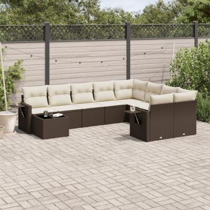 Set canapele de grădină cu perne, 10 piese, maro, poliratan GartenMobel Dekor