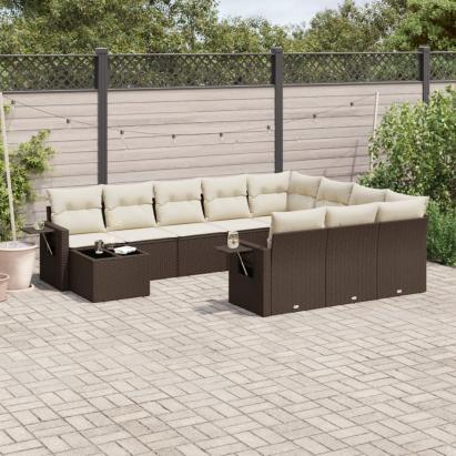 Set canapele de grădină cu perne, 11 piese, maro, poliratan GartenMobel Dekor