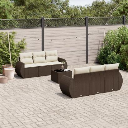 Set canapele de grădină cu perne, 7 piese, maro, poliratan GartenMobel Dekor