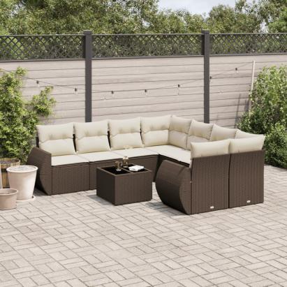 Set canapele de grădină cu perne, 9 piese, maro, poliratan GartenMobel Dekor