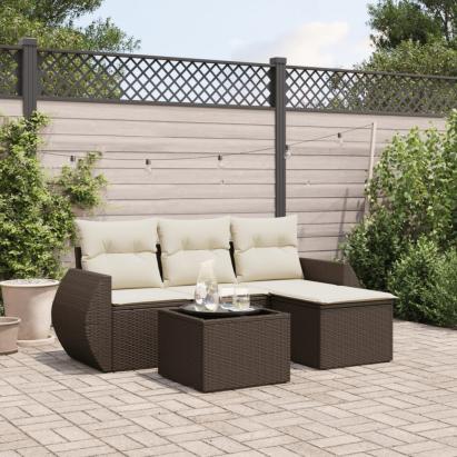 Set canapele de grădină cu perne, 5 piese, maro, poliratan GartenMobel Dekor