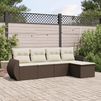 Set canapele de grădină cu perne, 5 piese, maro, poliratan GartenMobel Dekor