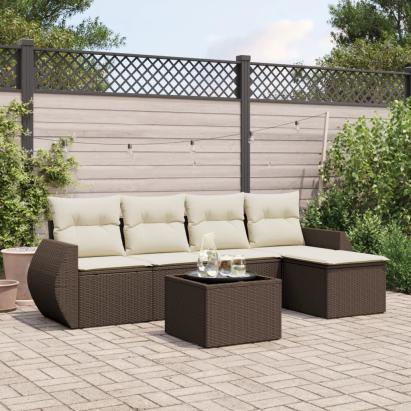 Set canapele de grădină cu perne, 6 piese, maro, poliratan GartenMobel Dekor