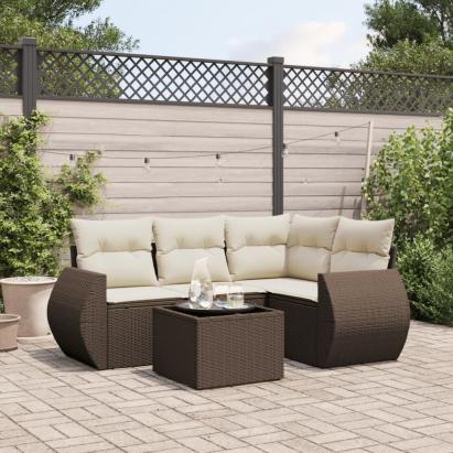 Set canapele de grădină cu perne, 5 piese, maro, poliratan GartenMobel Dekor