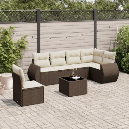 Set canapele de grădină cu perne, 7 piese, maro, poliratan GartenMobel Dekor