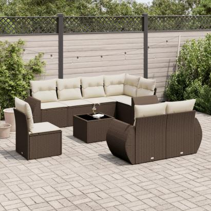 Set canapele de grădină cu perne, 9 piese, maro, poliratan GartenMobel Dekor