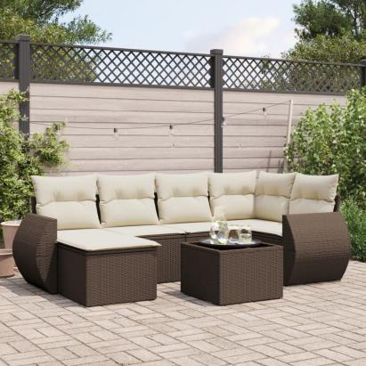 Set canapele de grădină cu perne, 7 piese, maro, poliratan GartenMobel Dekor