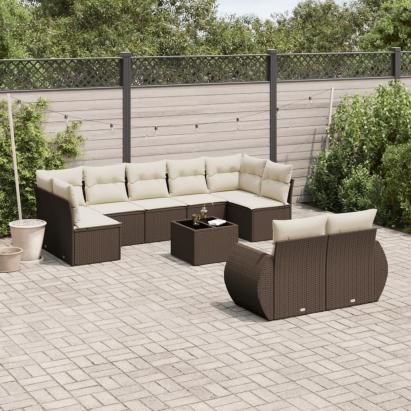 Set canapele de grădină cu perne, 10 piese, maro, poliratan GartenMobel Dekor