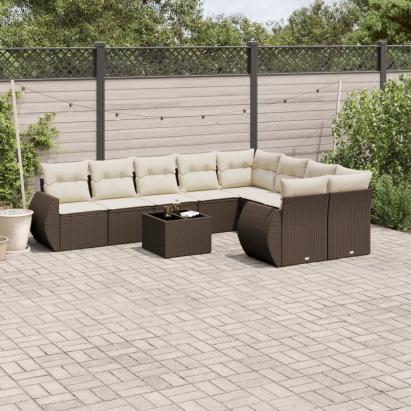 Set canapele de grădină cu perne, 10 piese, maro, poliratan GartenMobel Dekor