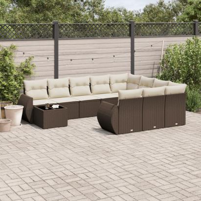 Set canapele de grădină cu perne, 11 piese, maro, poliratan GartenMobel Dekor