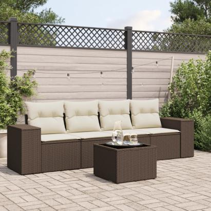 Set canapele de grădină cu perne, 5 piese, maro, poliratan GartenMobel Dekor