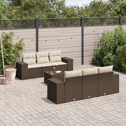 Set canapele de grădină cu perne, 7 piese, maro, poliratan GartenMobel Dekor