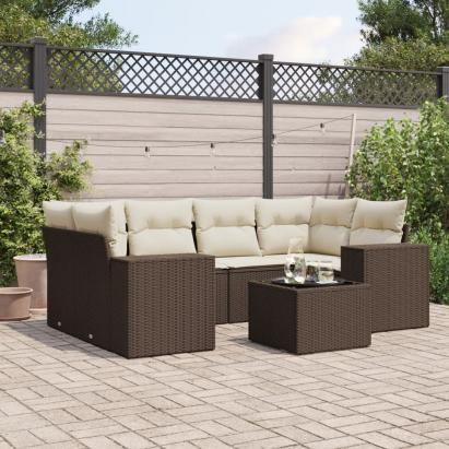 Set canapele de grădină cu perne, 7 piese, maro, poliratan GartenMobel Dekor