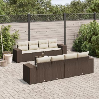 Set canapele de grădină cu perne, 9 piese, maro, poliratan GartenMobel Dekor