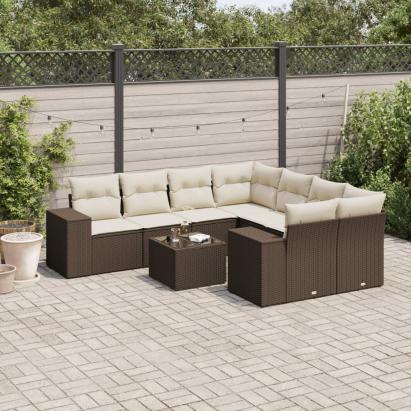 Set canapele de grădină cu perne, 9 piese, maro, poliratan GartenMobel Dekor
