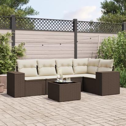 Set canapele de grădină cu perne, 6 piese, maro, poliratan GartenMobel Dekor