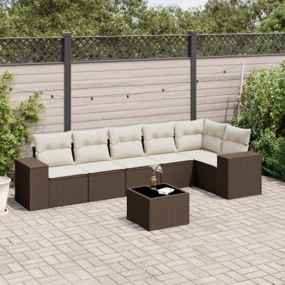 Set canapele de grădină cu perne, 7 piese, maro, poliratan GartenMobel Dekor
