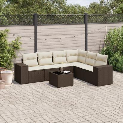 Set canapele de grădină cu perne, 7 piese, maro, poliratan GartenMobel Dekor