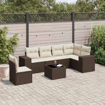 Set canapele de grădină cu perne, 7 piese, maro, poliratan GartenMobel Dekor