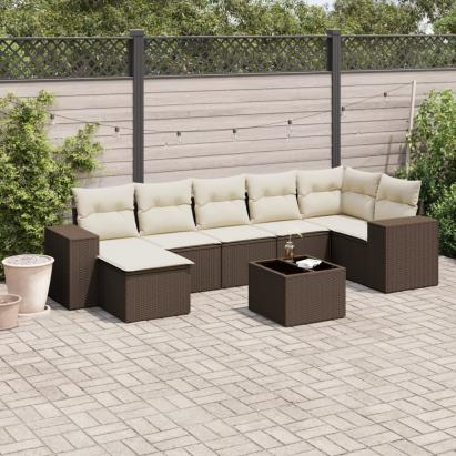 Set canapele de grădină cu perne, 8 piese, maro, poliratan GartenMobel Dekor