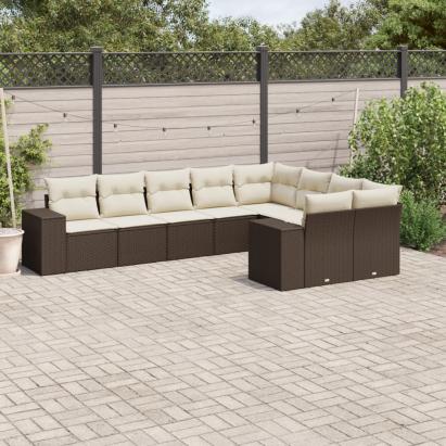 Set canapele de grădină cu perne, 9 piese, maro, poliratan GartenMobel Dekor